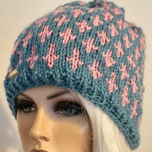 Hand Knits 2 Love Beanie Hat Slouch Cap Fair-isle Braid Beads Designer Shine Hip